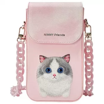 Nimmy 3 az 1-ben átvetős telefontáska, pénztárca és trackertartó készlet – rózsaszín Big Eyed Pet 2.0 Cat
