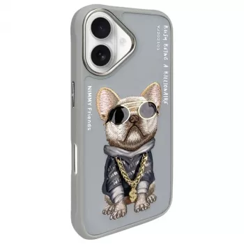 Nimmy védőtok Apple iPhone 16 6,1 inch szürke Glasses Cool Dog