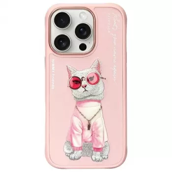 Nimmy Glasses Cool Cat hátlap tok Apple iPhone 16 Pro Max 6,9 inch készülékhez, rózsaszín