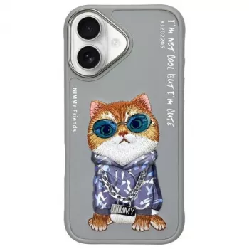 Nimmy tok iPhone 16 6,1 inch készülékhez, szürke Glasses Cool Cat