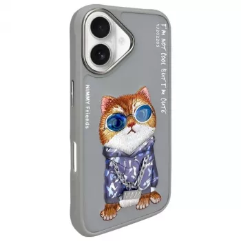 Nimmy tok iPhone 16 6,1 inch készülékhez, szürke Glasses Cool Cat