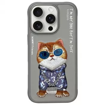 Nimmy védőtok Apple iPhone 16 Pro Max 6,9 inch készülékhez, szürke Glasses Cool Cat grafikával
