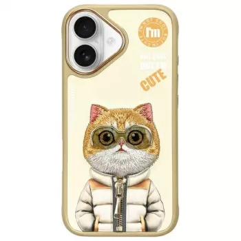 Nimmy tok iPhone 16 6,1 inch készülékhez, khaki Cool&Cute 2.0 macska