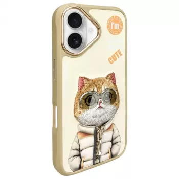Nimmy tok iPhone 16 6,1 inch készülékhez, khaki Cool&Cute 2.0 macska
