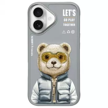 Nimmy Cool&Cute 2.0 medve tok Apple iPhone 16 6,1 inch készülékhez, szürke