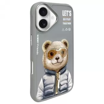Nimmy Cool&Cute 2.0 medve tok Apple iPhone 16 6,1 inch készülékhez, szürke