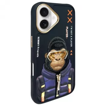 Nimmy Cool&Cute 2.0 majom hátlap Apple iPhone 16 6,1 inch készülékhez - fekete