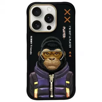 Nimmy Cool&Cute 2.0 majom hátlap Apple iPhone 16 Pro készülékhez, fekete, TPU