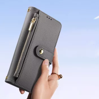 DUXDUCIS Lawa bőr pénztárcás tok Samsung Galaxy S25+ készülékhez levehető mágneses pénztárcával – szürke