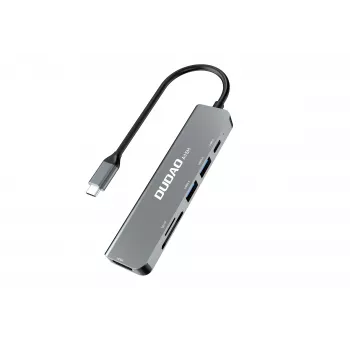 DUDAO A15H 6 az 1-ben USB-C hub dokkoló HDMI, USB 3.0, USB 2.0, SD/TF-kártyaolvasó, PD 100W - Space Gray