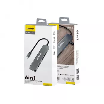 DUDAO A15H 6 az 1-ben USB-C hub dokkoló HDMI, USB 3.0, USB 2.0, SD/TF-kártyaolvasó, PD 100W - Space Gray
