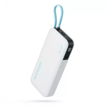 CUKTECH CUKP200NGLLG 55W 20000mAh Power Bank with Built-in USB-C Cable - White
