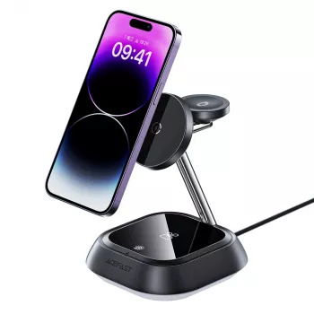 ACEFAST E16 3 az 1-ben vezeték nélküli töltőállomás 15W telefonhoz / fülhallgatóhoz / órához - fekete