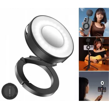 ULANZI ML05 mágneses LED videólámpa tükörrel, MagSafe-kompatibilis, 2500K-9000K, 3W, fekete