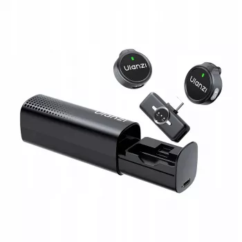 ULANZI A21 vezeték nélküli lavalier mikrofonkészlet töltőtokkal, 2 adóval, USB-C vevővel, 100 m hatótávolsággal, fekete