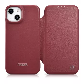 Icarer CE prémium bőr tok iPhone 14 Plus-hoz mágneses fedéllel MagSafe piros (WMI14220715-RD)