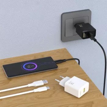 Dudao A23TEU 12W USB-A hálózati töltő 1m USB-A – USB-C kábellel, fekete