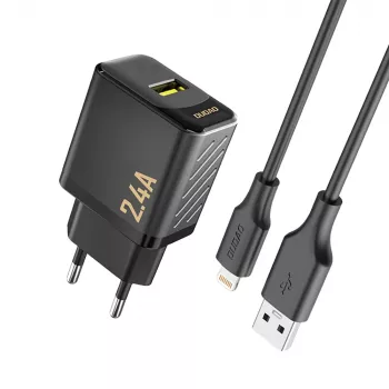 Dudao A23LEU adapter 12W 1xUSB-A (1m USB-A – Lightning kábel mellékelve) fekete