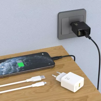 Dudao A23LEU adapter 12W 1xUSB-A (1m USB-A – Lightning kábel mellékelve) fekete