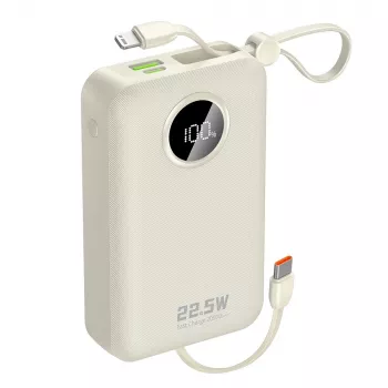 Dudao K14+ powerbank 20000mAh 22,5W USB-C / USB-A beépített Lightning és USB-C kábellel - fehér