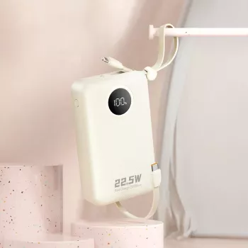 Dudao K14+ powerbank 20000mAh 22,5W USB-C / USB-A beépített Lightning és USB-C kábellel - fehér