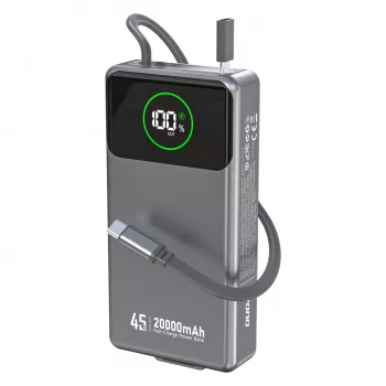 Dudao K31 Pro 45W 20000mAh powerbank beépített kihúzható USB-C kábellel - szürke