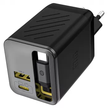 Dudao A67EU GaN 67W töltő beépített kihúzható USB-C kábellel, Power Delivery Quick Charge - fekete