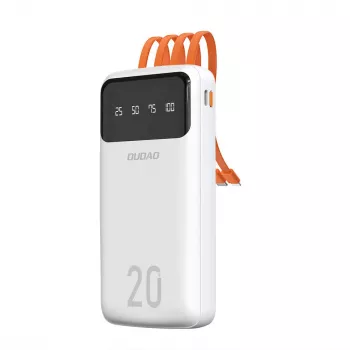 Dudao K6Pro+ Power Bank 20000mAh 4 beépített kábellel USB-C, Micro USB, Lightning, USB-A (bemenet) - fehér