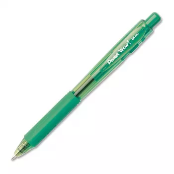 Pentel WOW! nyomógombos golyóstoll - zöld tinta - 1.0 mm közepes hegy - átlátszó test zöld díszítéssel