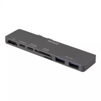 DELTACO USBC-1290 Thunderbolt 3 dokkolóállomás - ezüst - 40 Gbit/s - 4K Ultra HD