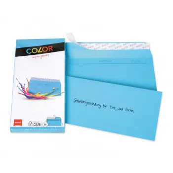 ELCO Color boríték C5/6 (114 x 229 mm), ablak nélkül, öntapadós, 100 g/m², kék, 25 darab (74617.32)