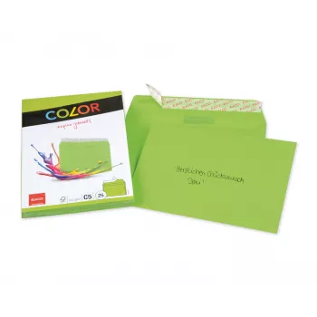 ELCO Color boríték C5 (162 x 229 mm), ablak nélkül, öntapadós, 100 g/m², zöld, 25 darab (74618.62)