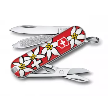 Victorinox Classic SD Printed zsebkés, Edelweiss-minta, 58 mm, piros (0.6223.840)