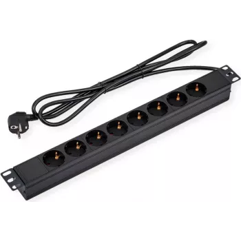 VALUE 19 inch 1U 8 foglalatos elosztó 3m kábellel - Schuko-aljzatok