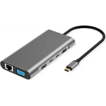 VALUE USB-C dokkoló 10-in-1 4K60 2xHDMI 1xDP/VGA/GbE USB-C 2x PD - digitális/adat