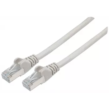 Intellinet hálózati patch kábel, Cat7 kábel/Cat6A csatlakozó, 15 m, szürke, réz, S/FTP, LSOH/LSZH, PVC, RJ45, aranyozott érintkezők, húzásmentesítés, booted, élettartam garancia, polietilén zacskó