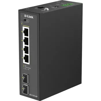 D-Link DIS-210G-06P ipari intelligens menedzselt Gigabit PoE+ switch, 4 PoE+ port, 2 SFP, 120W