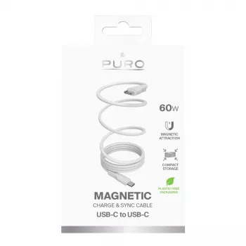 PURO ELEKTRIK mágneses USB-C - USB-C kábel 60W USB 3.2 (20 Gbit/s) 1m fehér