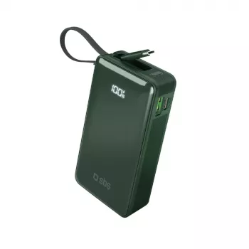 SBS Power Bank 10000 mAh with Built-in USB-C Cable Green