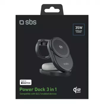 SBS Qi2.2 25W Inductive 3-in-1 Foldable Charging Station with MFI Certification - Black