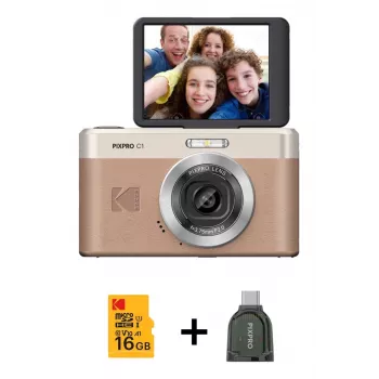 Kodak PixPro C1 digitális fényképezőgép barna + 16GB memóriakártya