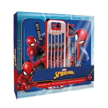KIDS 11 az 1-ben Spider-Man iskolai írószerkészlet tolltartóval, színes ceruzákkal, A5 jegyzetfüzettel és egyebekkel