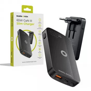 Mobile Origin 65W GaN Slim Dual USB-C Single USB-A fekete fali töltő