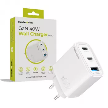 Mobile Origin 40W GaN töltő MO13 fehér 1x USB-A + 2x USB-C
