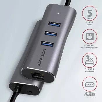 AXAGON HMA-GL3AP többportos hub USB 3.0 Type-A Gbit LAN 3x USB-A