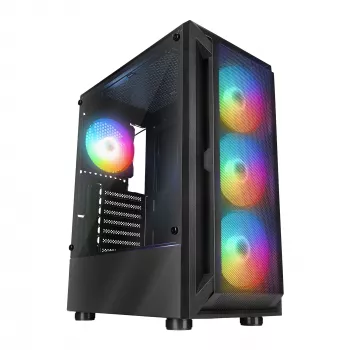 Rampage SHIVA Mid Tower PC-ház edzettüveg oldalablakkal és 4x 120mm Rainbow RGB ventilátorral, fekete