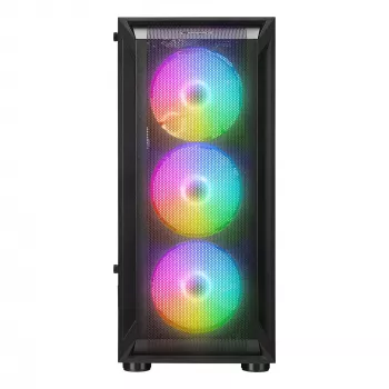 Rampage SHIVA Mid Tower PC-ház edzettüveg oldalablakkal és 4x 120mm Rainbow RGB ventilátorral, fekete