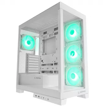 Rampage Hydra V2 Mid Tower PC-ház fehér, 4x 120mm ARGB ventilátorral és edzett üveggel