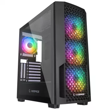 Rampage Shelob Mid Tower PC-ház, 4x ARGB ventilátor, edzett üveg, fekete
