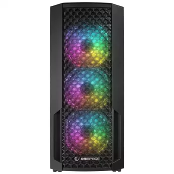 Rampage Shelob Mid Tower PC-ház, 4x ARGB ventilátor, edzett üveg, fekete